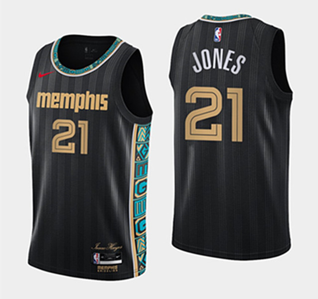 Men's Memphis Grizzlies #21 Tyus Jones Black NBA 2020-21 City Swingman Stitched Jersey Men's Memphis Grizzlies #21 Tyus Jones Black NBA 2020-21 City Swingman Stitched Jersey